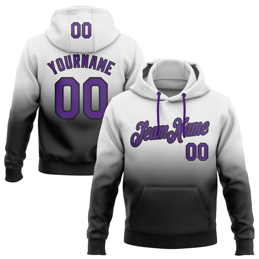 Custom Stitched White Purple-Black Fade Fashion Sports Pullover Sweatshirt Hoodie - Main View