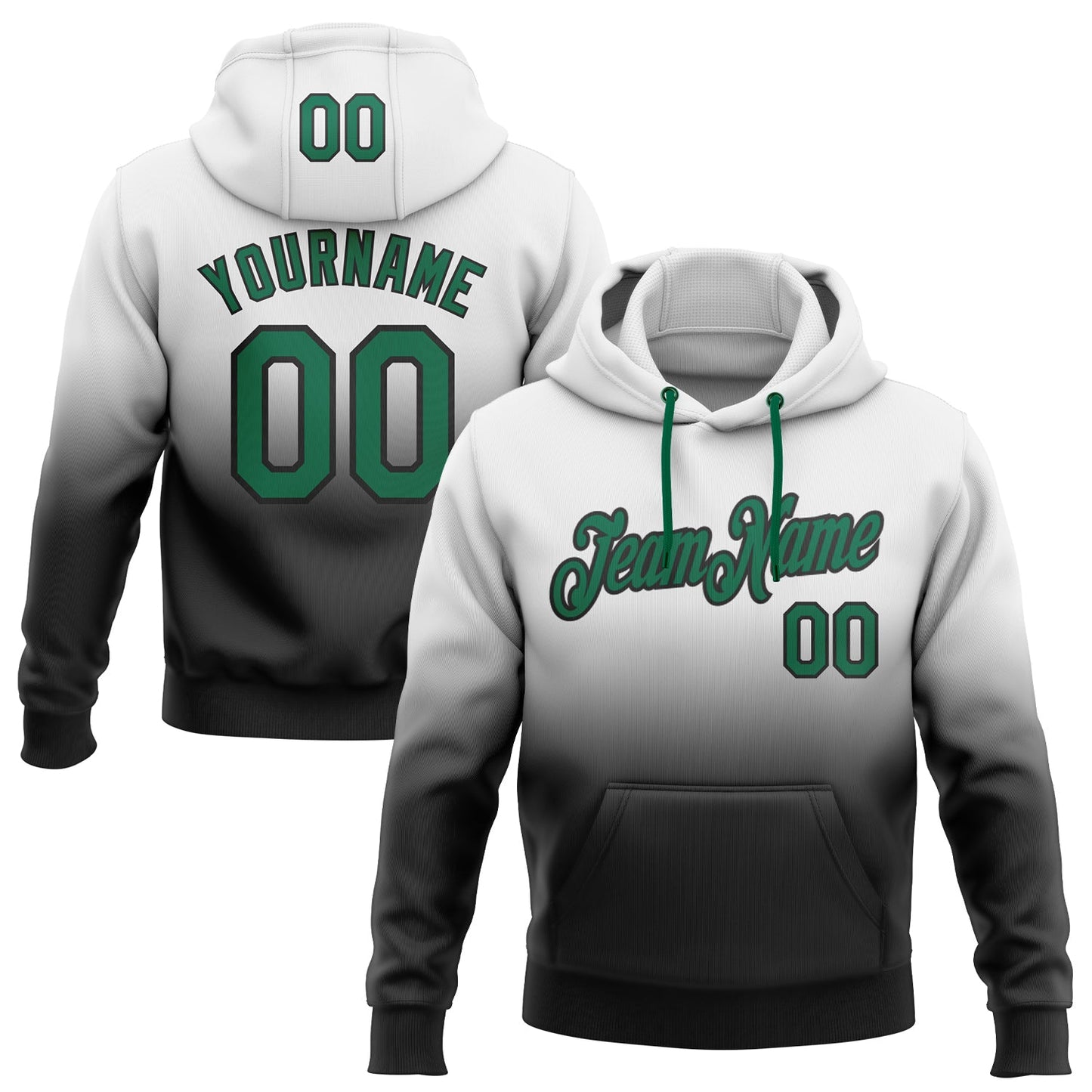 Custom Stitched White Kelly Green-Black Fade Fashion Sports Pullover Sweatshirt Hoodie - Main View