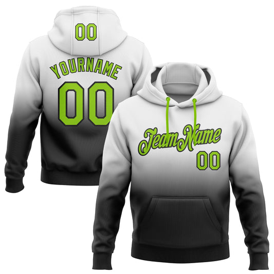 Custom Stitched White Neon Green-Black Fade Fashion Sports Pullover Sweatshirt Hoodie - Main View