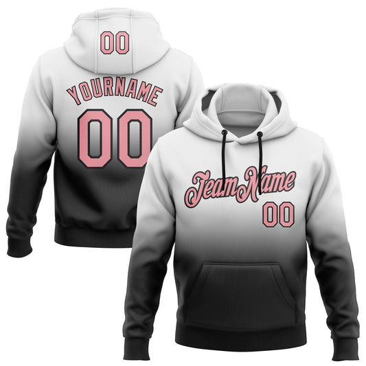 Custom Stitched White Medium Pink-Black Fade Fashion Sports Pullover Sweatshirt Hoodie - Main View