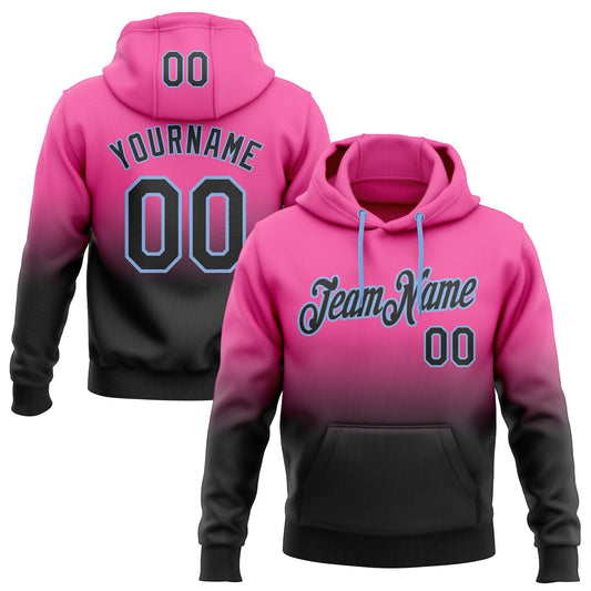 Custom Stitched Pink Black-Light Blue Fade Fashion Sports Pullover Sweatshirt Hoodie - Main View
