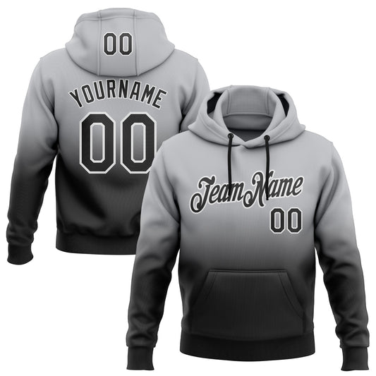 Custom Stitched Gray Black-White Fade Fashion Sports Pullover Sweatshirt Hoodie - Main View