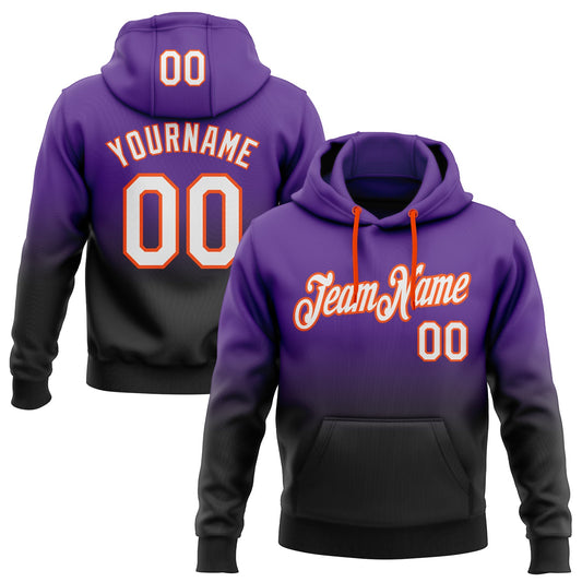 Custom Stitched Purple White Black-Orange Fade Fashion Sports Pullover Sweatshirt Hoodie - Main View