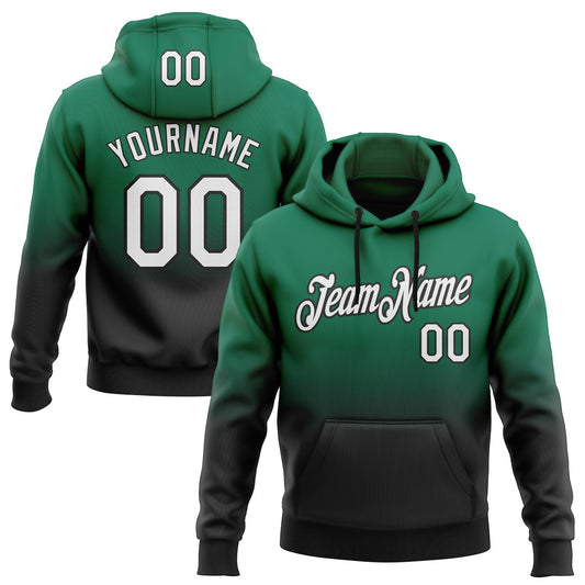 Custom Stitched Kelly Green White-Black Fade Fashion Sports Pullover Sweatshirt Hoodie - Main View