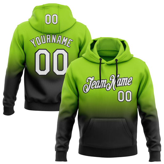 Custom Stitched Neon Green White-Black Fade Fashion Sports Pullover Sweatshirt Hoodie - Main View