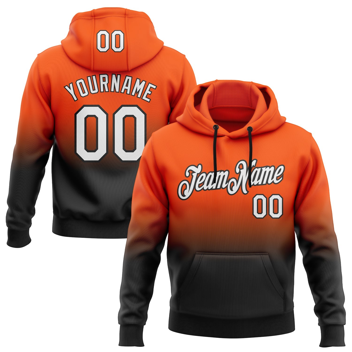 Custom Stitched Orange White-Black Fade Fashion Sports Pullover Sweatshirt Hoodie - Main View