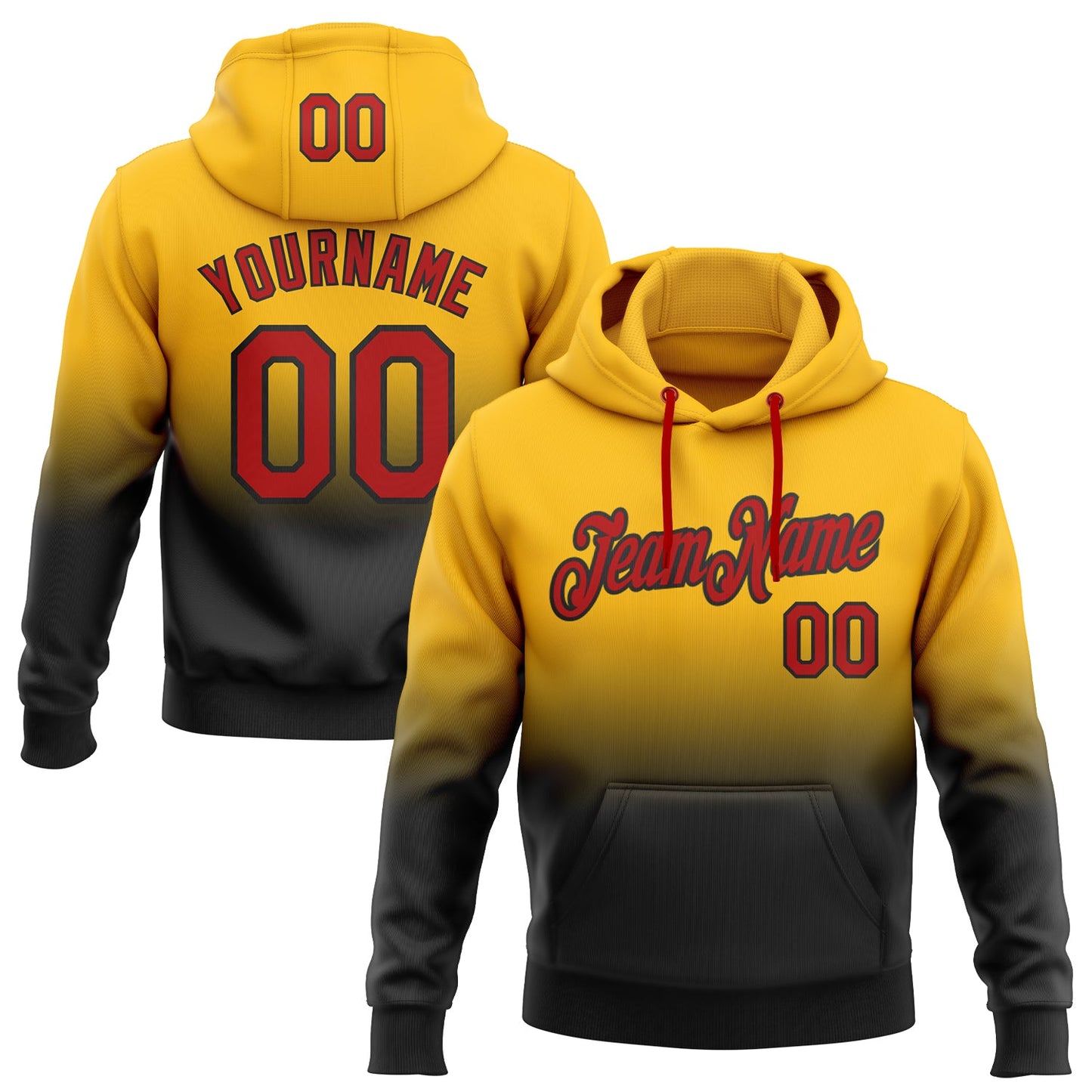 Custom Stitched Gold Red-Black Fade Fashion Sports Pullover Sweatshirt Hoodie - Main View