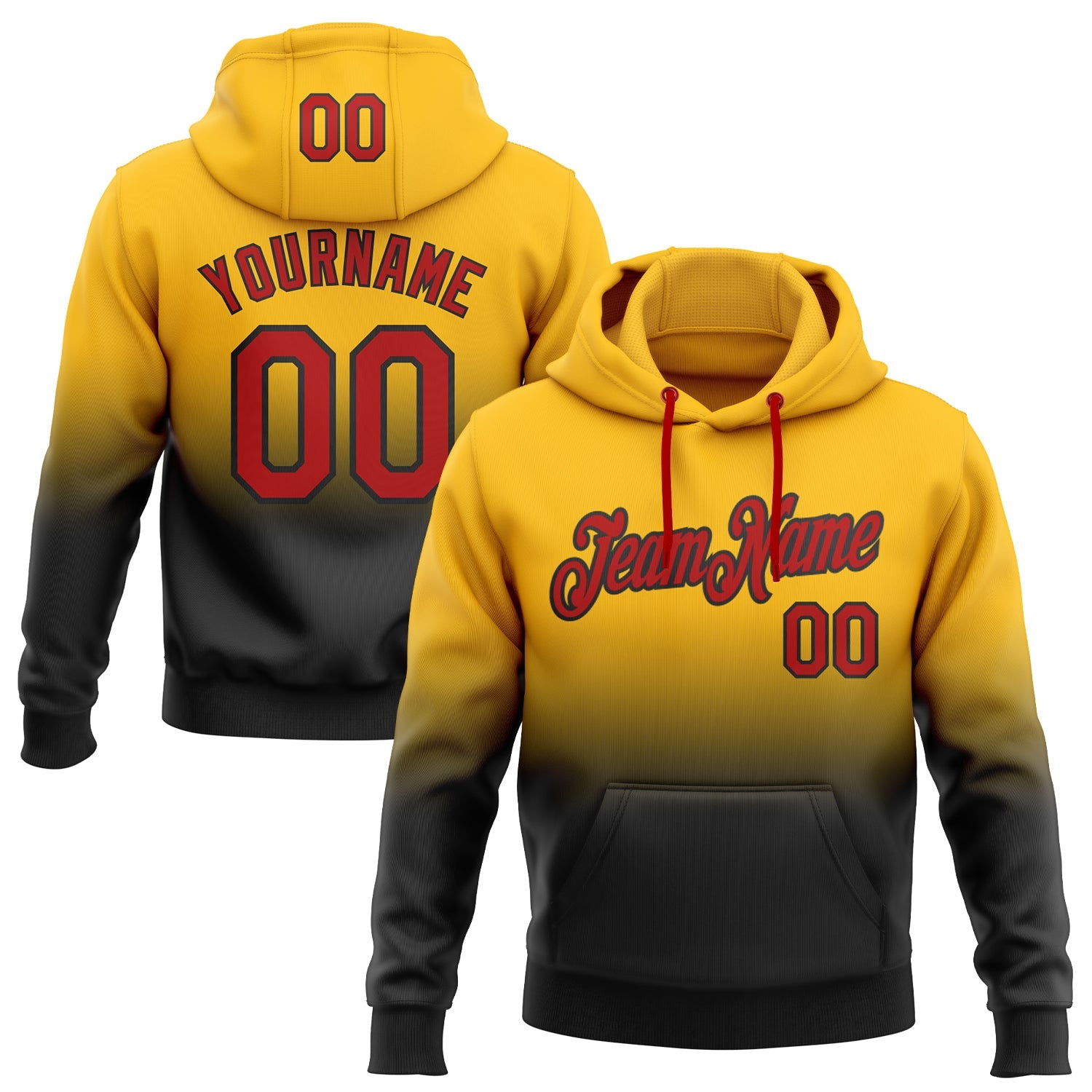 Custom Stitched Gold Red-Black Fade Fashion Sports Pullover Sweatshirt Hoodie - Main View