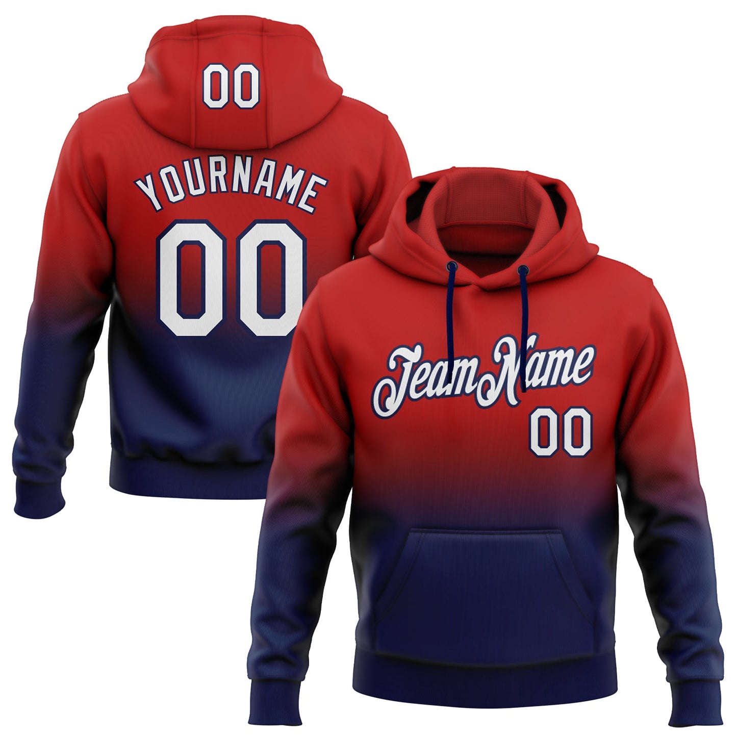 Custom Stitched Red White-Navy Fade Fashion Sports Pullover Sweatshirt Hoodie - Main View