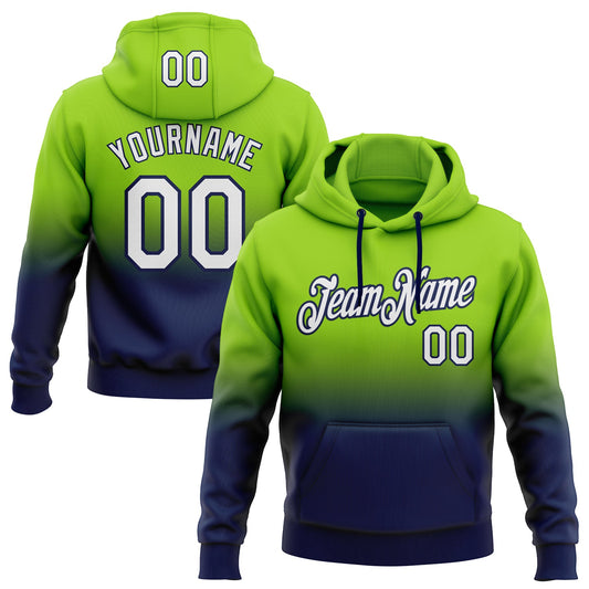 Custom Stitched Neon Green White-Navy Fade Fashion Sports Pullover Sweatshirt Hoodie - Main View