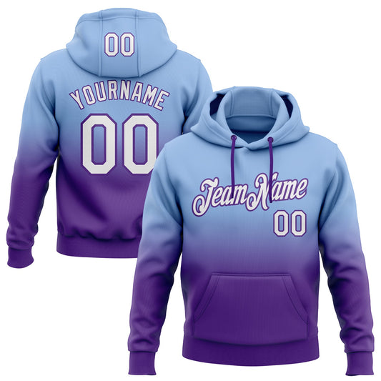 Custom Stitched Light Blue White-Purple Fade Fashion Sports Pullover Sweatshirt Hoodie - Main View