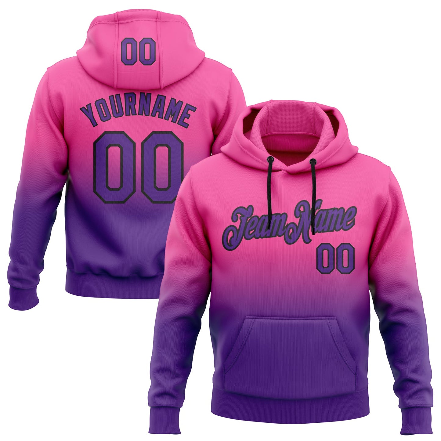 Custom Stitched Pink Purple-Black Fade Fashion Sports Pullover Sweatshirt Hoodie - Main View