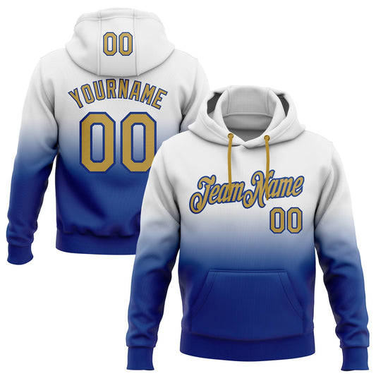 Custom Stitched White Old Gold-Royal Fade Fashion Sports Pullover Sweatshirt Hoodie - Main View