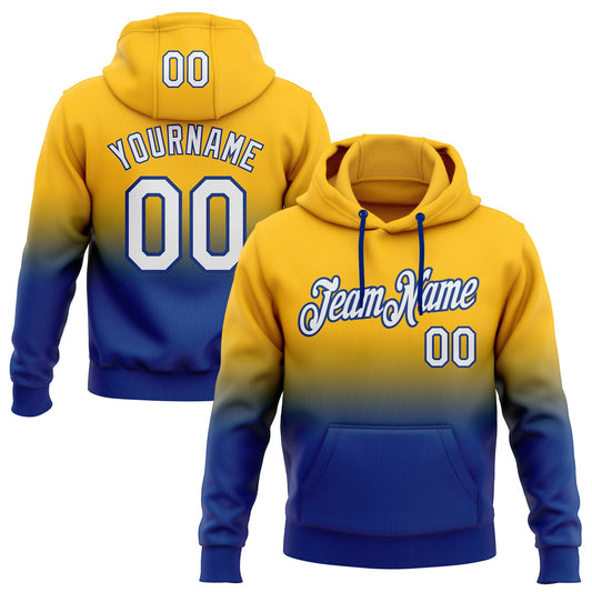 Custom Stitched Gold White-Royal Fade Fashion Sports Pullover Sweatshirt Hoodie - Main View