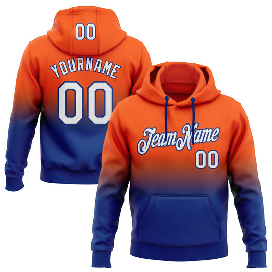 Custom Stitched Orange White-Royal Fade Fashion Sports Pullover Sweatshirt Hoodie - Main View