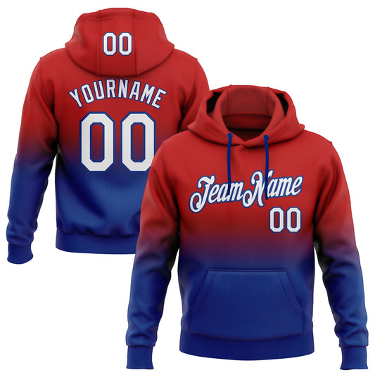 Custom Stitched Red White-Royal Fade Fashion Sports Pullover Sweatshirt Hoodie - Main View