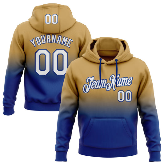 Custom Stitched Old Gold White-Royal Fade Fashion Sports Pullover Sweatshirt Hoodie - Main View