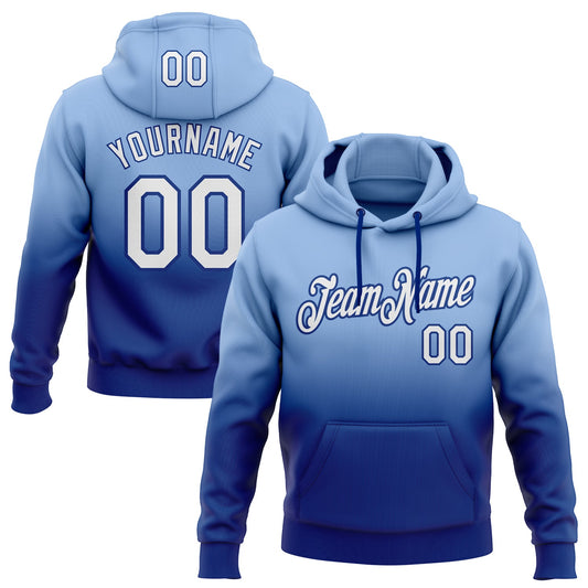 Custom Stitched Light Blue White-Royal Fade Fashion Sports Pullover Sweatshirt Hoodie - Main View