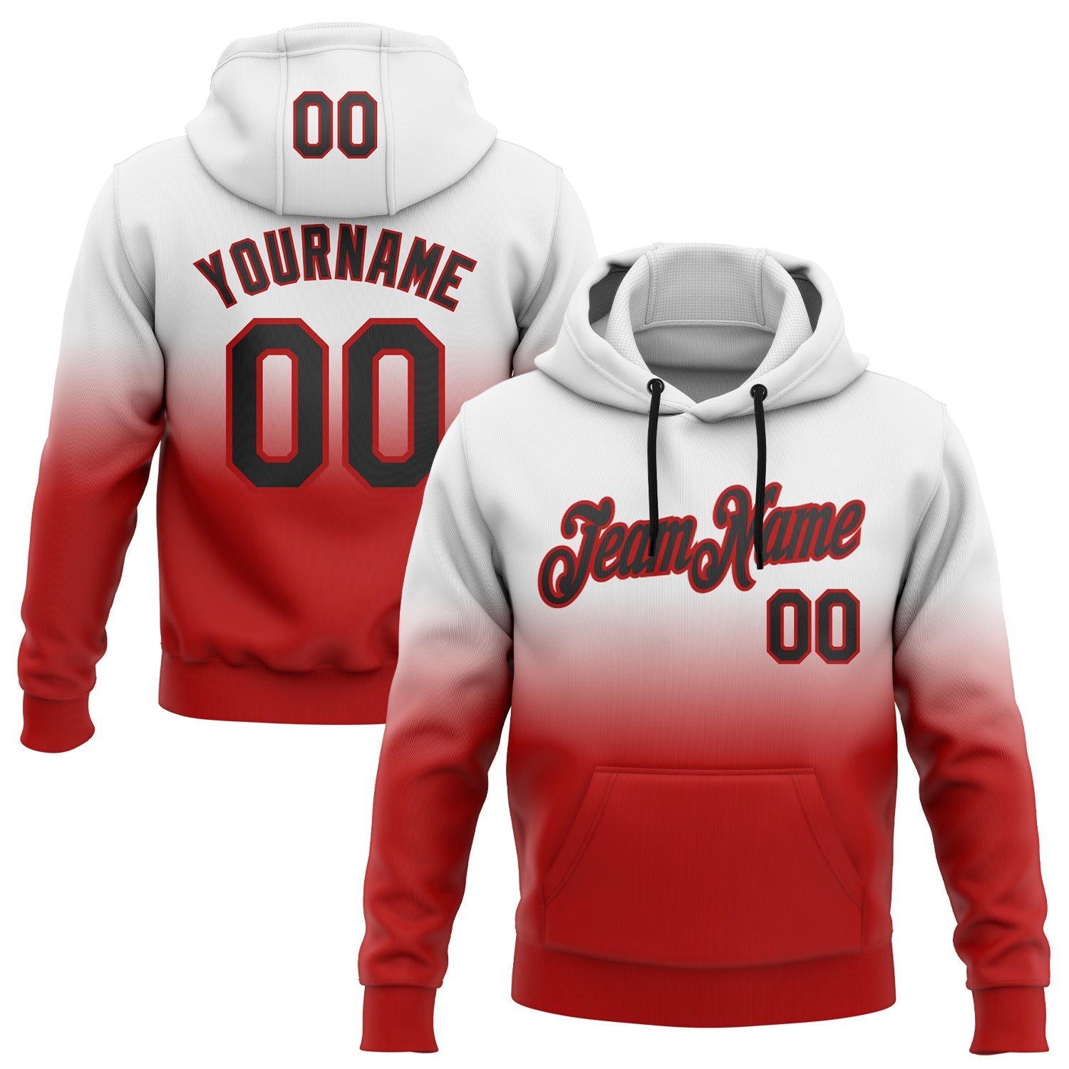 Custom Stitched White Black-Red Fade Fashion Sports Pullover Sweatshirt Hoodie - Main View