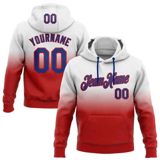 Custom Stitched White Royal-Red Fade Fashion Sports Pullover Sweatshirt Hoodie - Main View