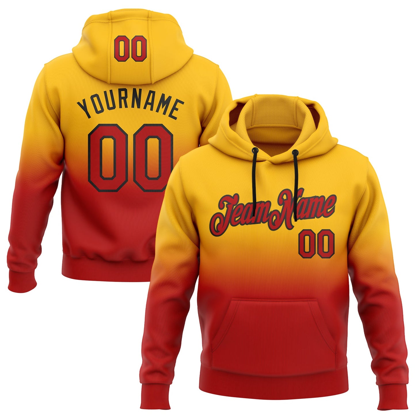 Custom Stitched Gold Red-Black Fade Fashion Sports Pullover Sweatshirt Hoodie - Main View