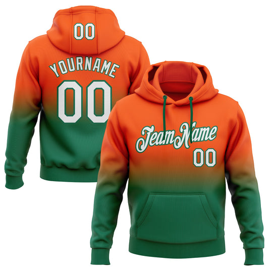 Custom Stitched Orange White-Kelly Green Fade Fashion Sports Pullover Sweatshirt Hoodie - Main View