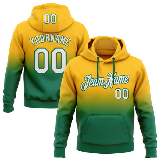 Custom Stitched Gold White-Kelly Green Fade Fashion Sports Pullover Sweatshirt Hoodie - Main View