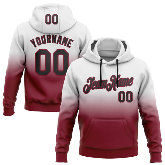 Custom Stitched White Black-Crimson Fade Fashion Sports Pullover Sweatshirt Hoodie - Main View