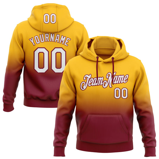 Custom Stitched Gold White-Crimson Fade Fashion Sports Pullover Sweatshirt Hoodie - Main View