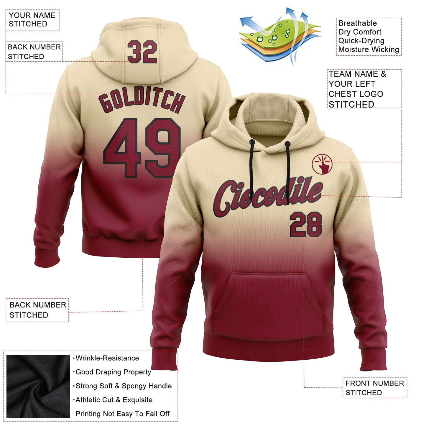 Custom Stitched City Cream Crimson-Black Fade Fashion Sports Pullover Sweatshirt Hoodie view 2