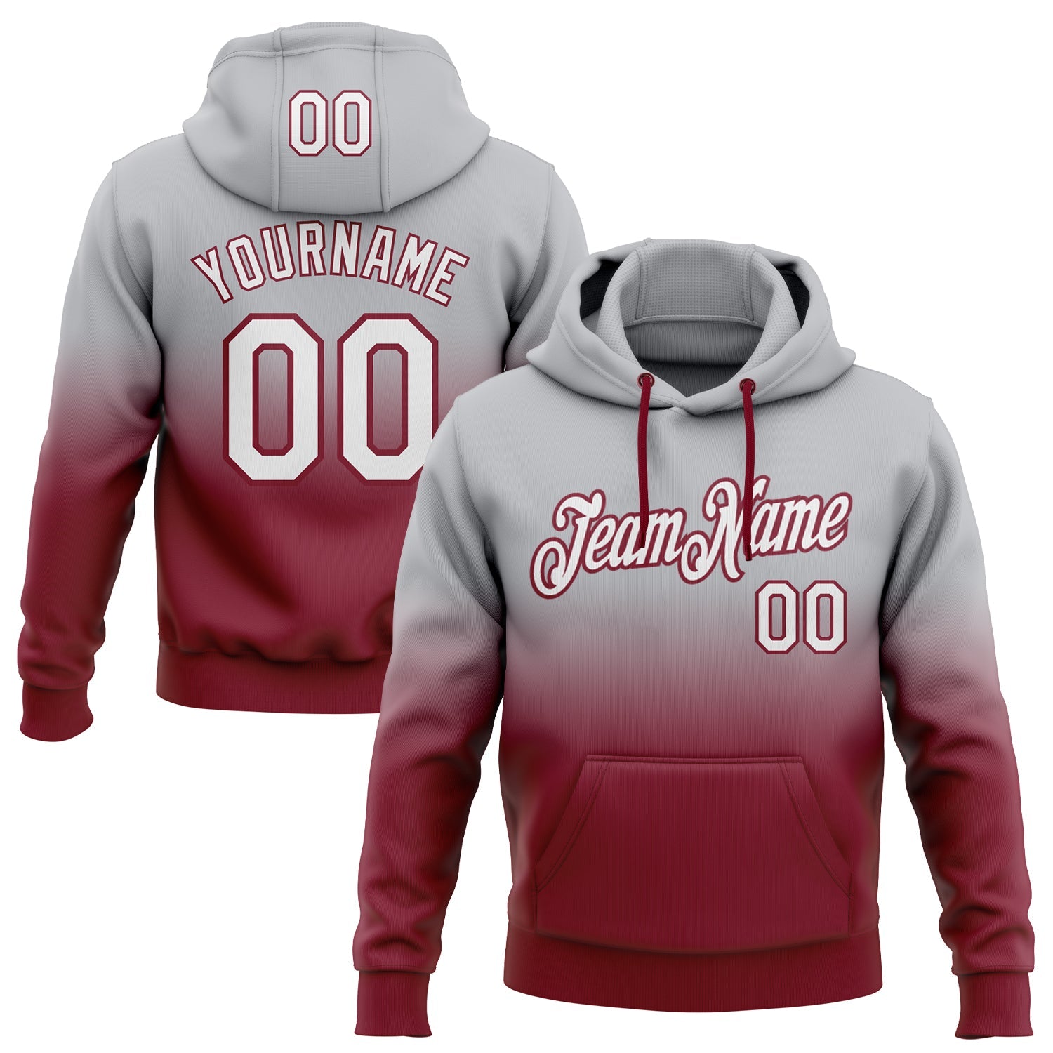 Custom Stitched Gray White-Crimson Fade Fashion Sports Pullover Sweatshirt Hoodie - Main View