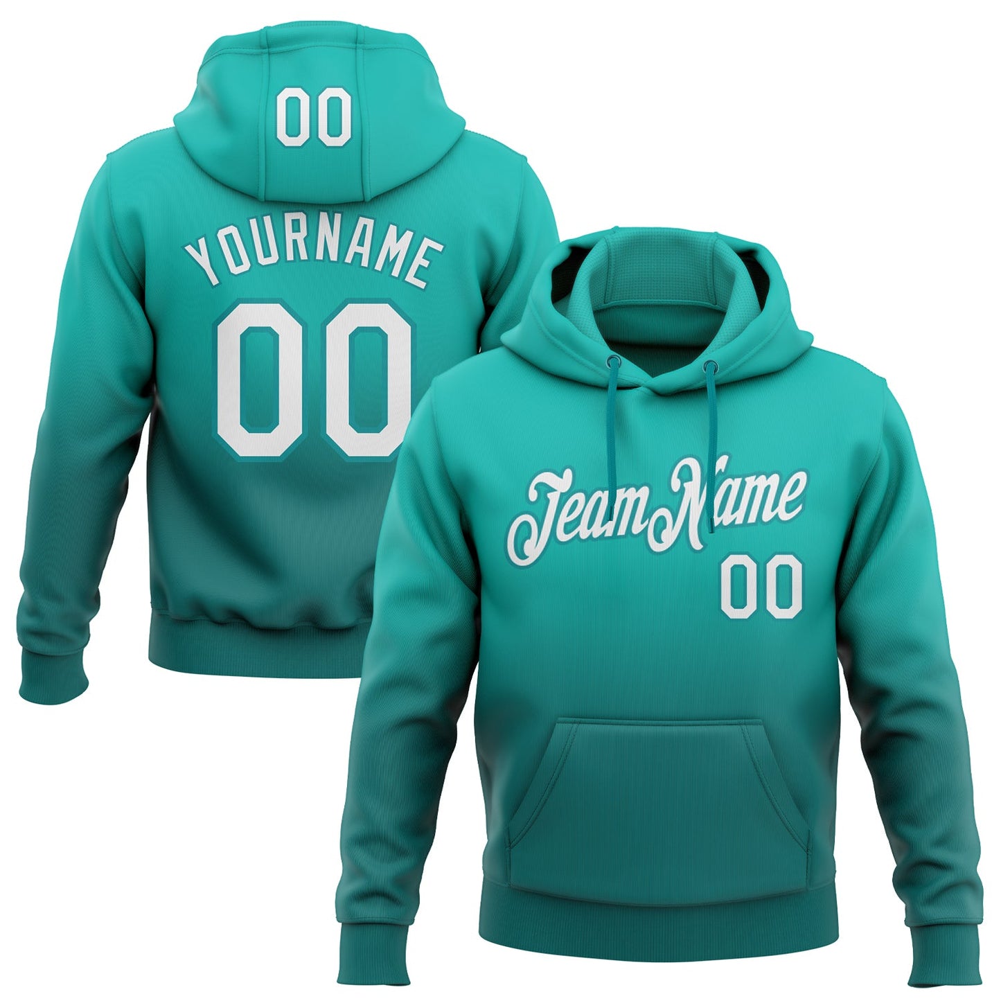 Custom Stitched Aqua White-Teal Fade Fashion Sports Pullover Sweatshirt Hoodie - Main View