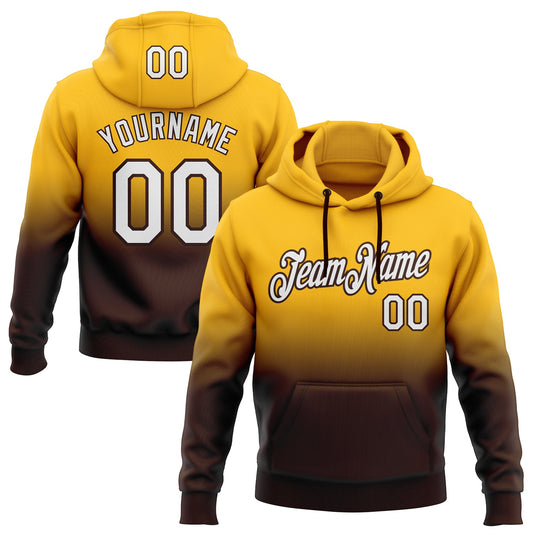 Custom Stitched Gold White-Brown Fade Fashion Sports Pullover Sweatshirt Hoodie - Main View