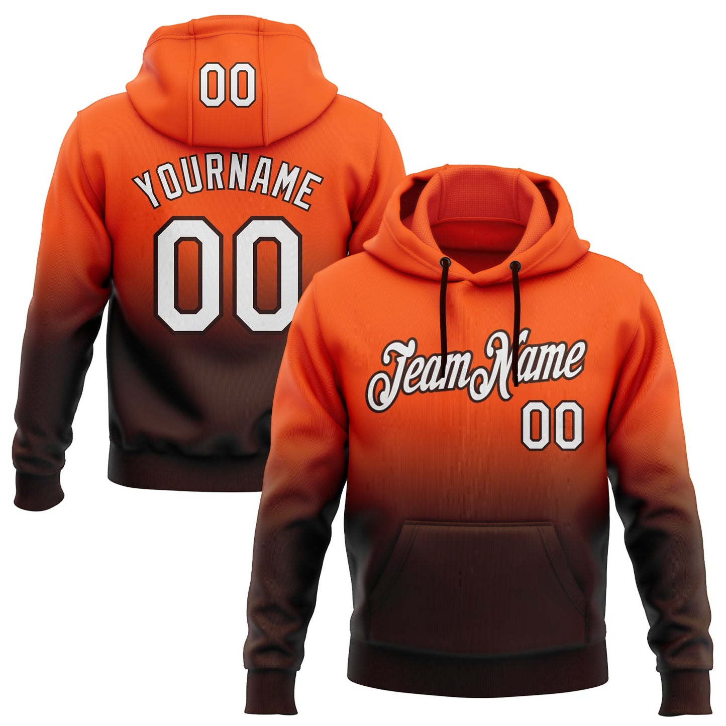 Custom Stitched Orange White-Brown Fade Fashion Sports Pullover Sweatshirt Hoodie - Main View