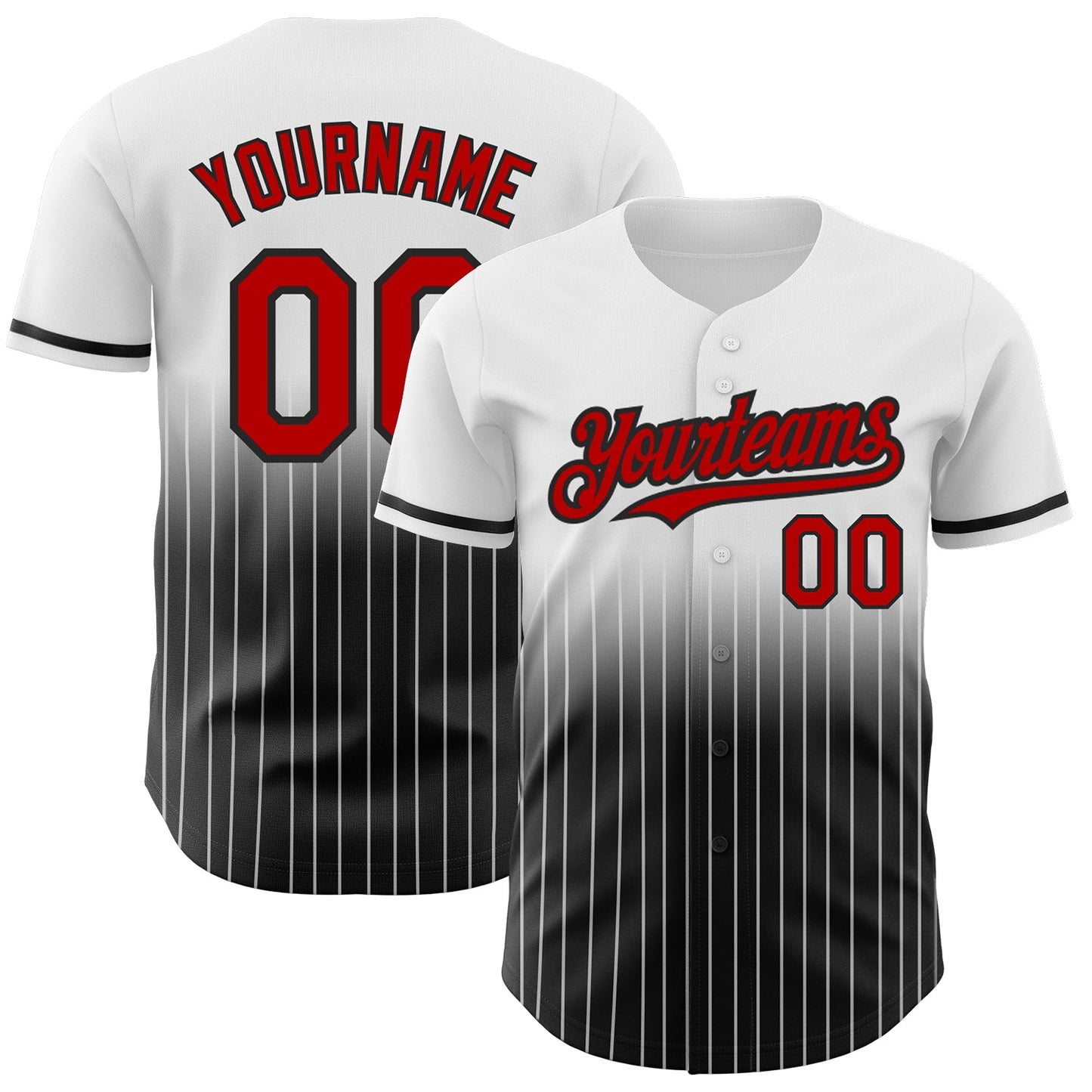 Custom White Pinstripe Red-Black Authentic Fade Fashion Baseball Jersey - Main View