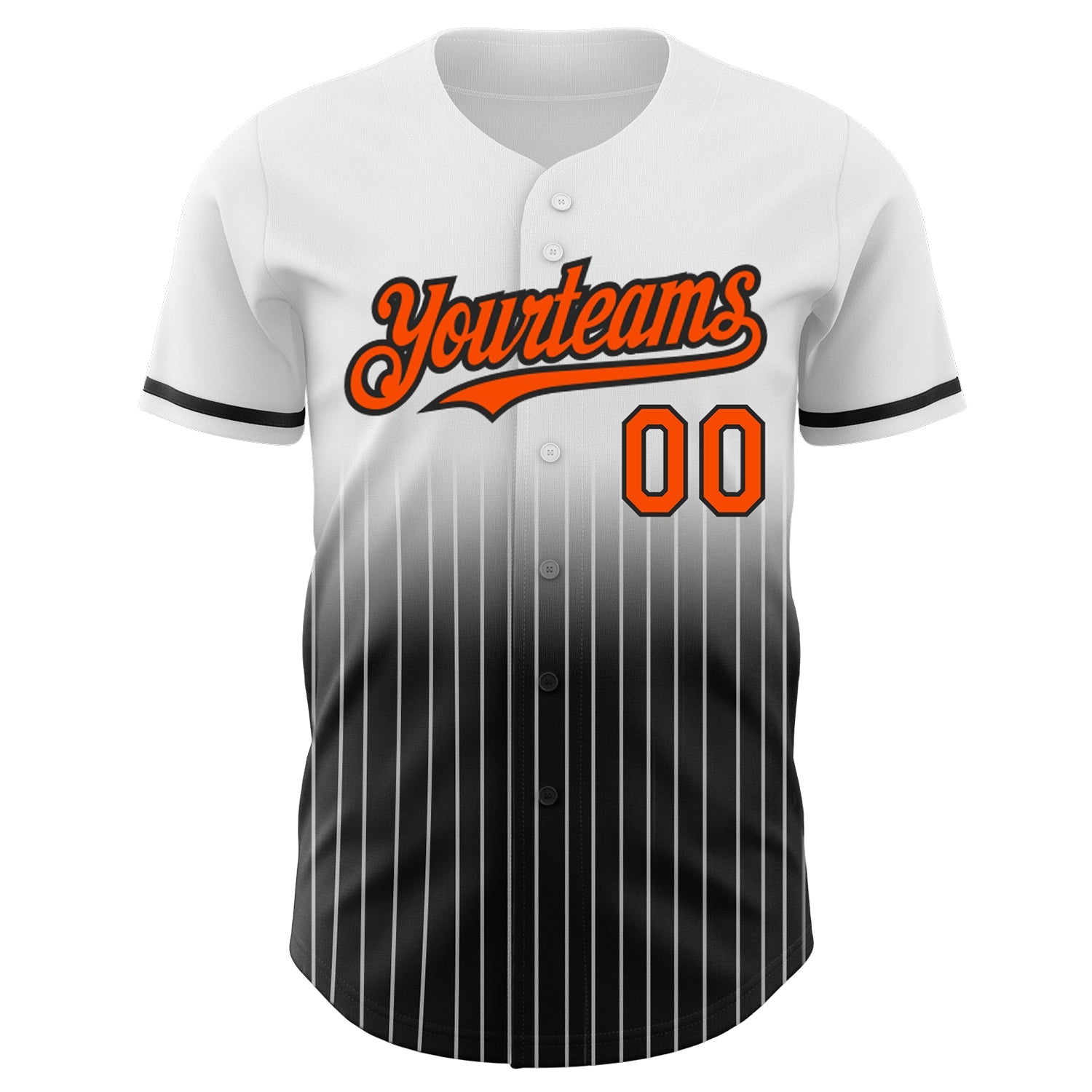 Custom White Pinstripe Orange-Black Authentic Fade Fashion Baseball Jersey view 3