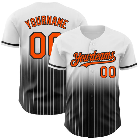 Custom White Pinstripe Orange-Black Authentic Fade Fashion Baseball Jersey - Main View