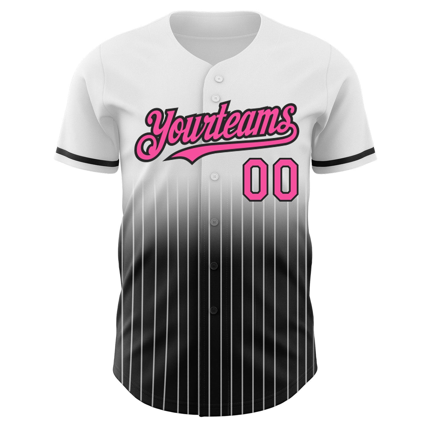 Custom White Pinstripe Pink-Black Authentic Fade Fashion Baseball Jersey view 3