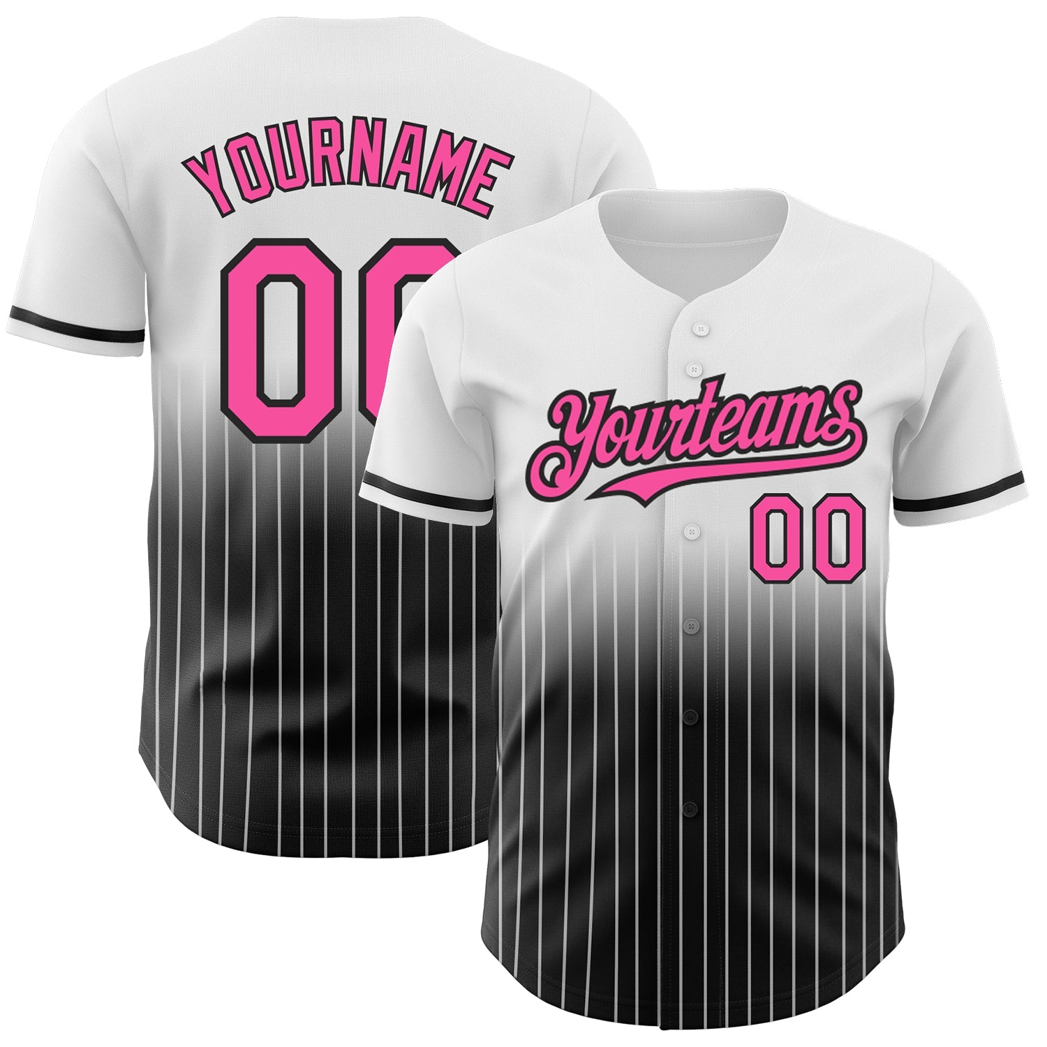 Custom White Pinstripe Pink-Black Authentic Fade Fashion Baseball Jersey - Main View
