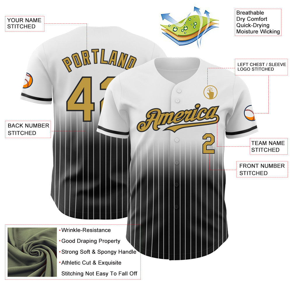 Custom White Pinstripe Old Gold-Black Authentic Fade Fashion Baseball Jersey view 4