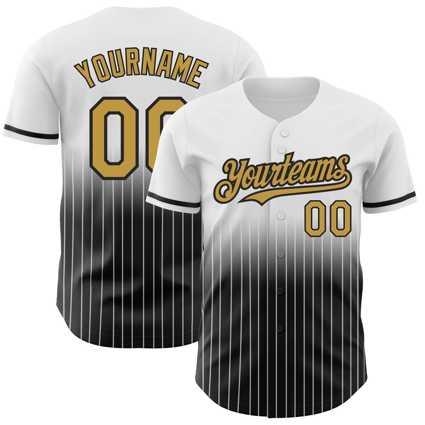 Custom White Pinstripe Old Gold-Black Authentic Fade Fashion Baseball Jersey - Main View