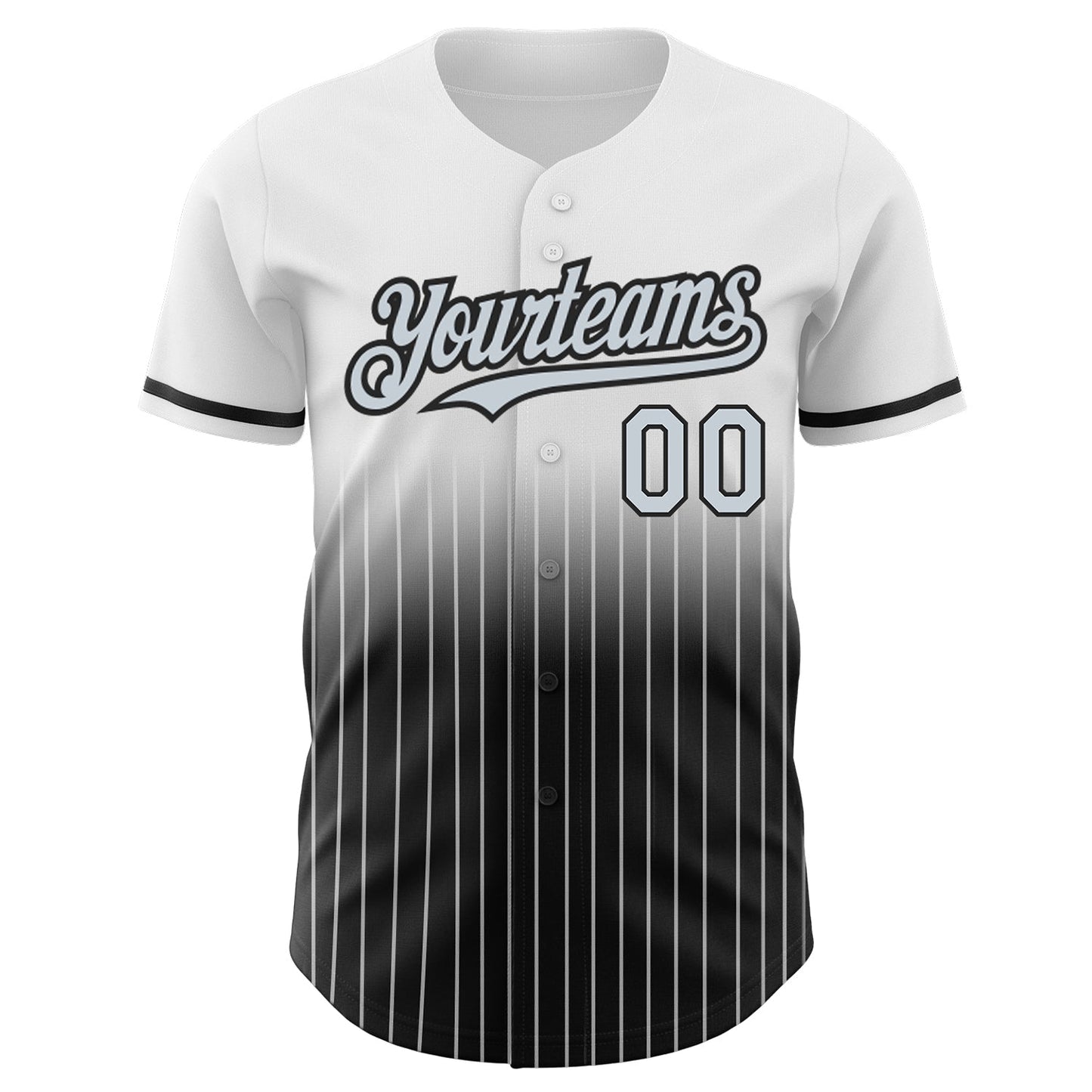 Custom White Pinstripe Silver-Black Authentic Fade Fashion Baseball Jersey view 3