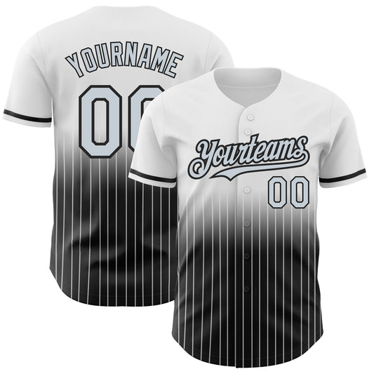 Custom White Pinstripe Silver-Black Authentic Fade Fashion Baseball Jersey - Main View
