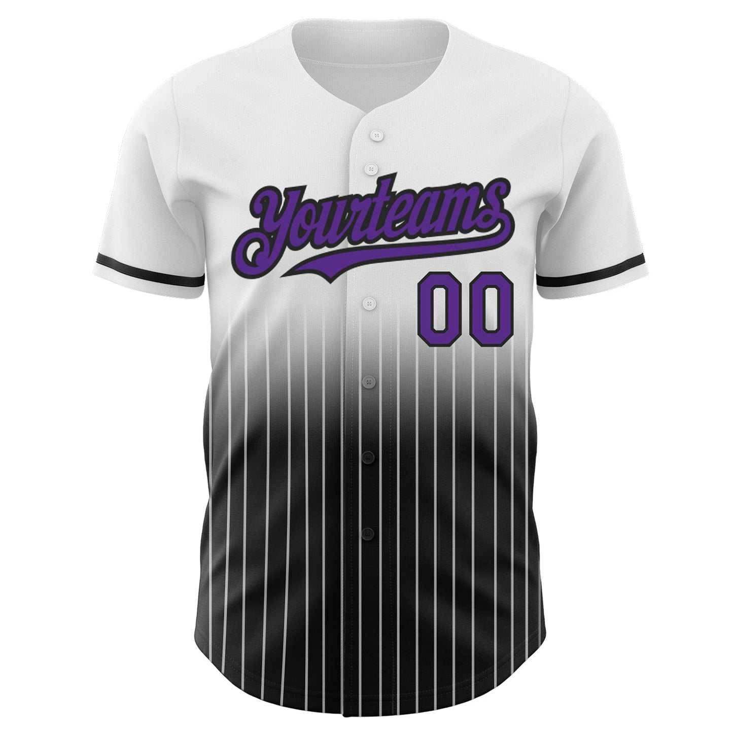 Custom White Pinstripe Purple-Black Authentic Fade Fashion Baseball Jersey view 3