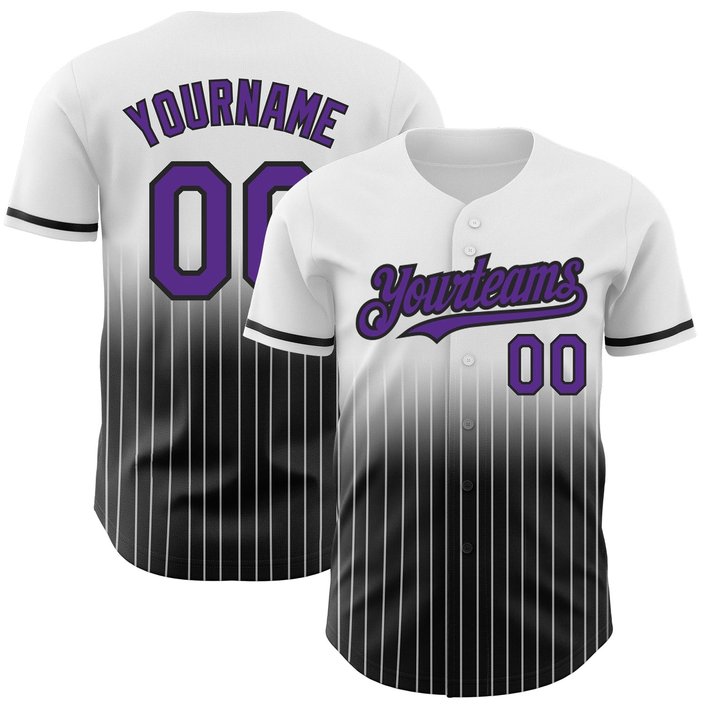 Custom White Pinstripe Purple-Black Authentic Fade Fashion Baseball Jersey - Main View