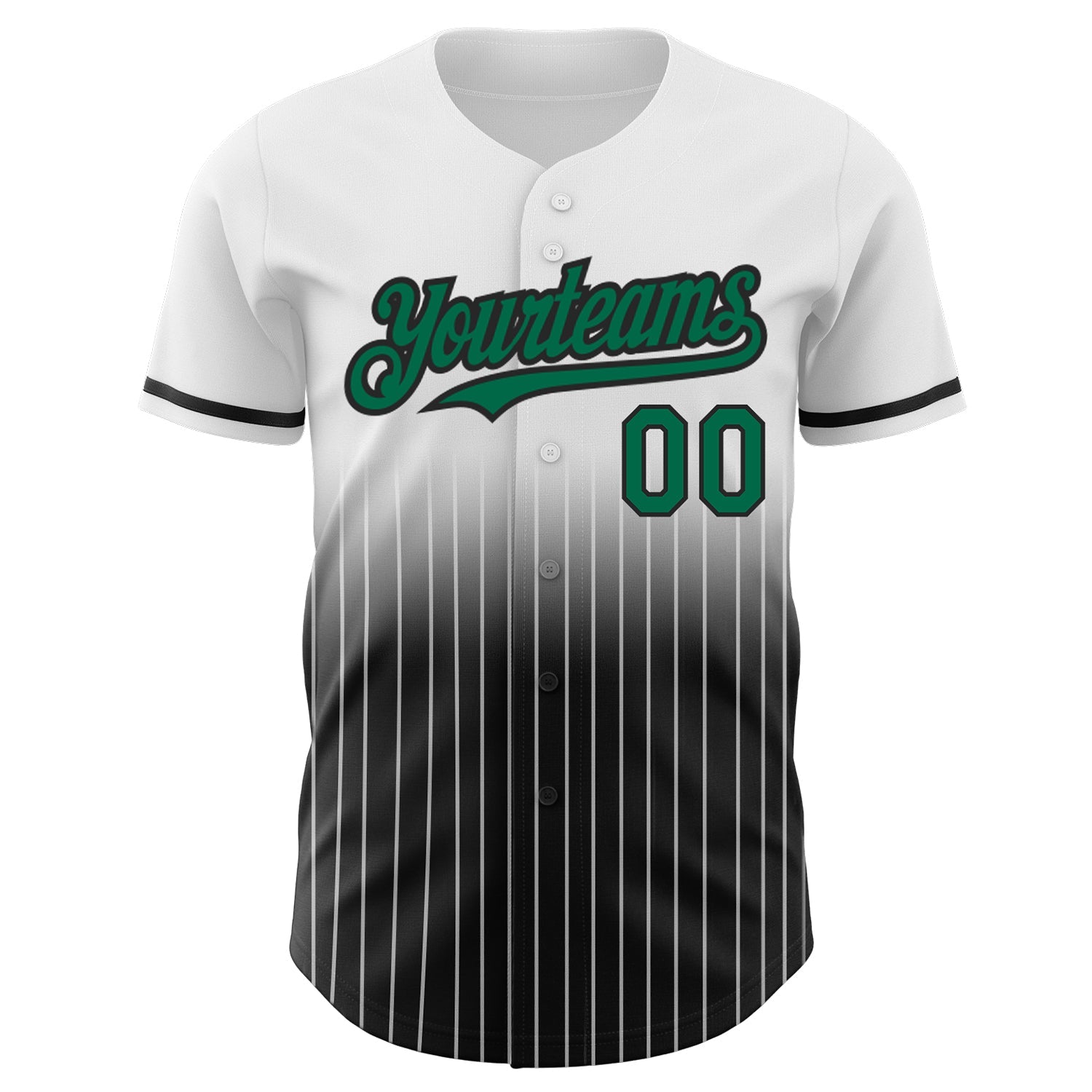 Custom White Pinstripe Kelly Green-Black Authentic Fade Fashion Baseball Jersey view 3