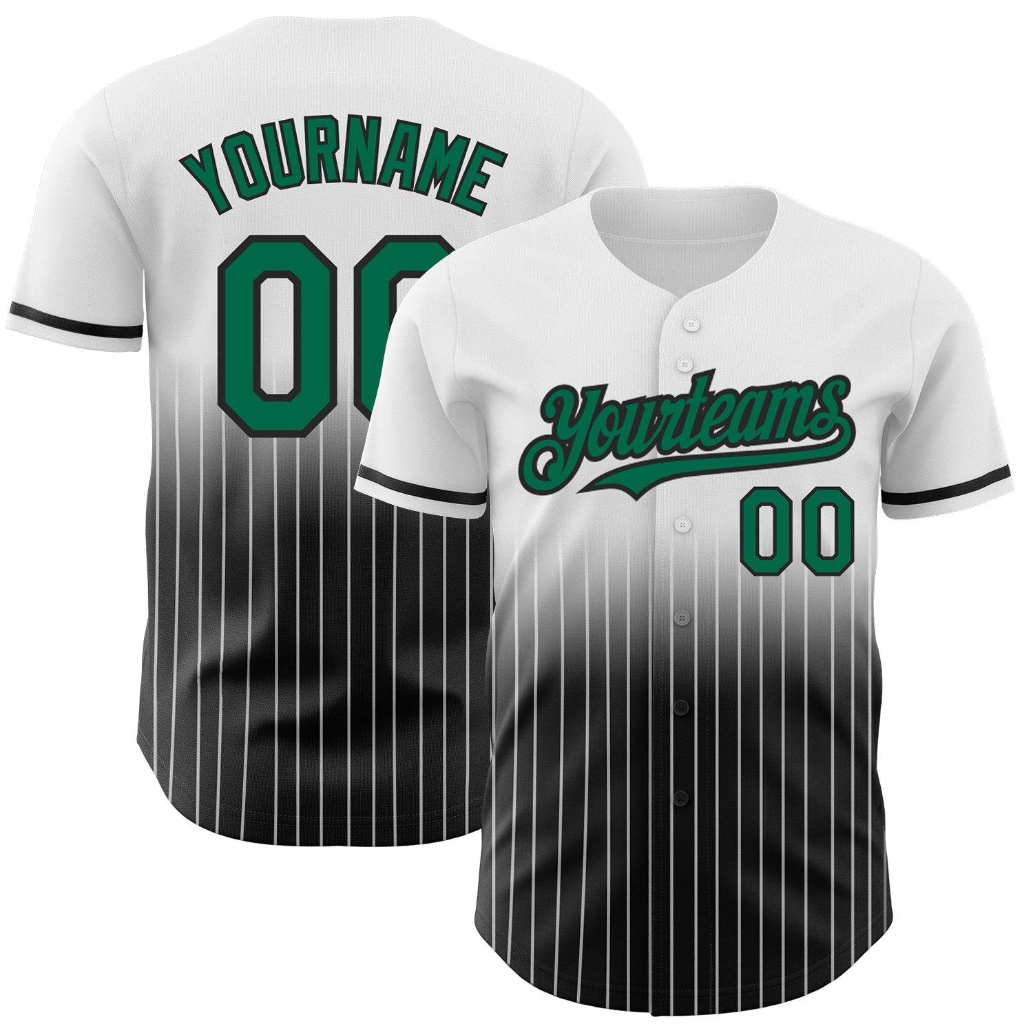 Custom White Pinstripe Kelly Green-Black Authentic Fade Fashion Baseball Jersey - Main View