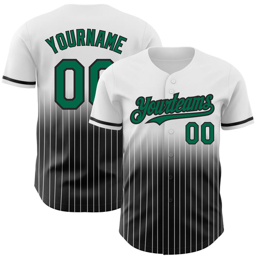Custom White Pinstripe Kelly Green-Black Authentic Fade Fashion Baseball Jersey - Main View