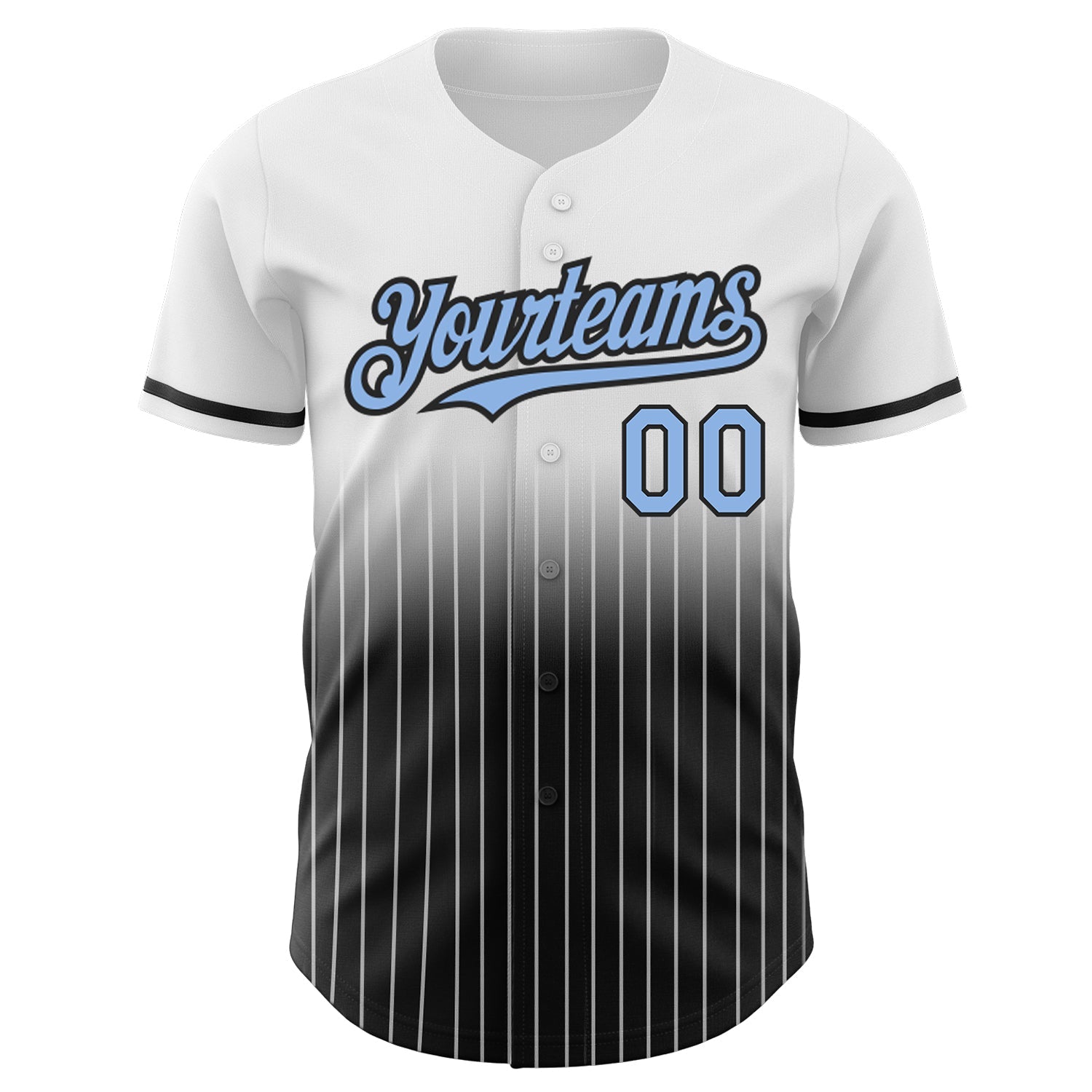 Custom White Pinstripe Light Blue-Black Authentic Fade Fashion Baseball Jersey view 3
