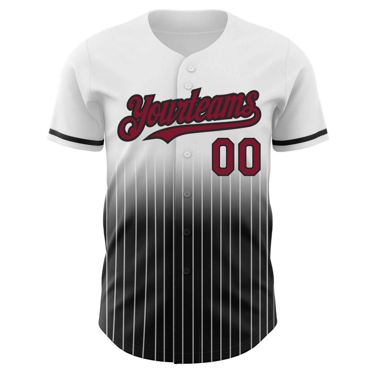 Custom White Pinstripe Crimson-Black Authentic Fade Fashion Baseball Jersey view 3
